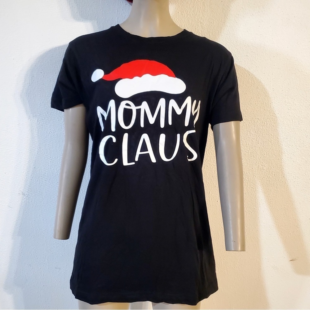 Womans Mommy Claus T-Shirt Fun Santa Family Christmas Shirts Size S